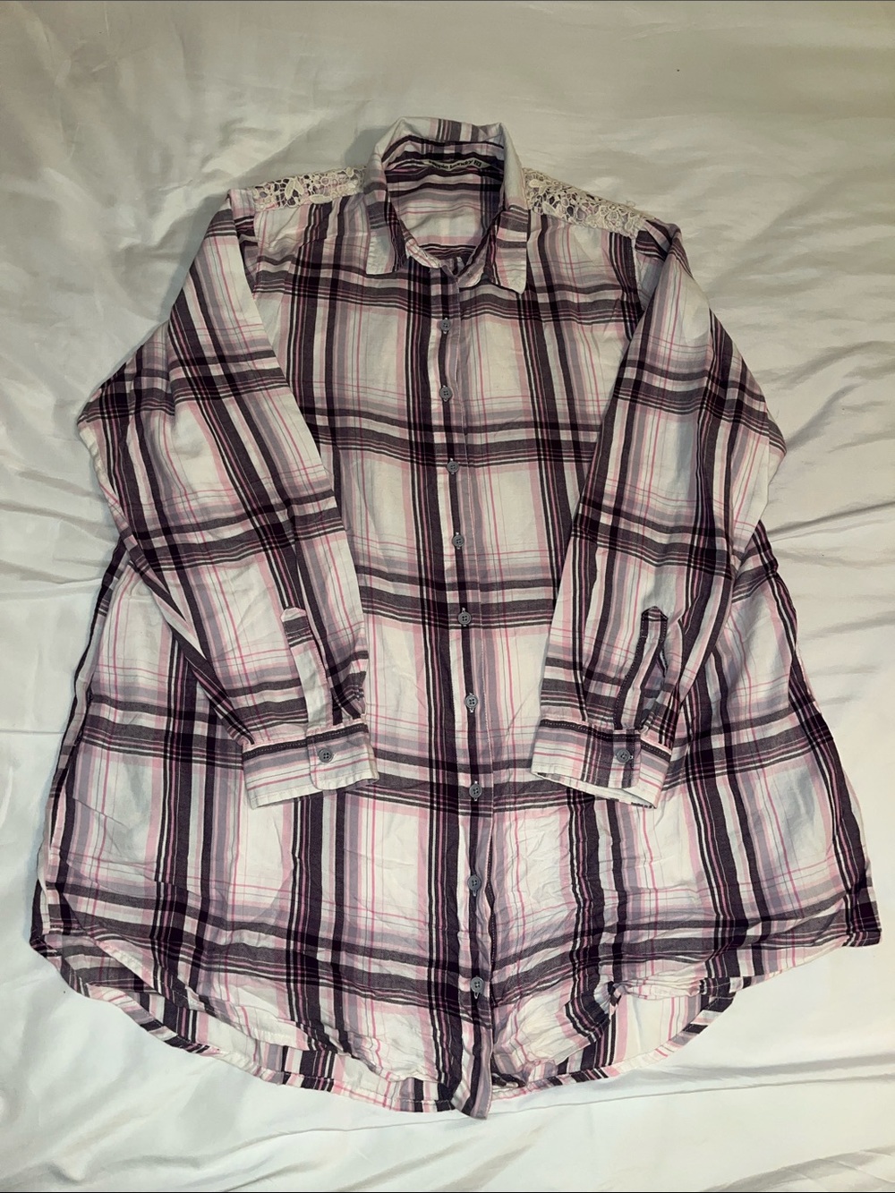 hippie laundry Pink and Plum Plaid Long Sleeve Button Down Shirt 2XL
